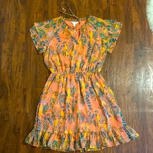 Lauren Conrad size medium mid dress. Pink with tropical shimmer style never worn